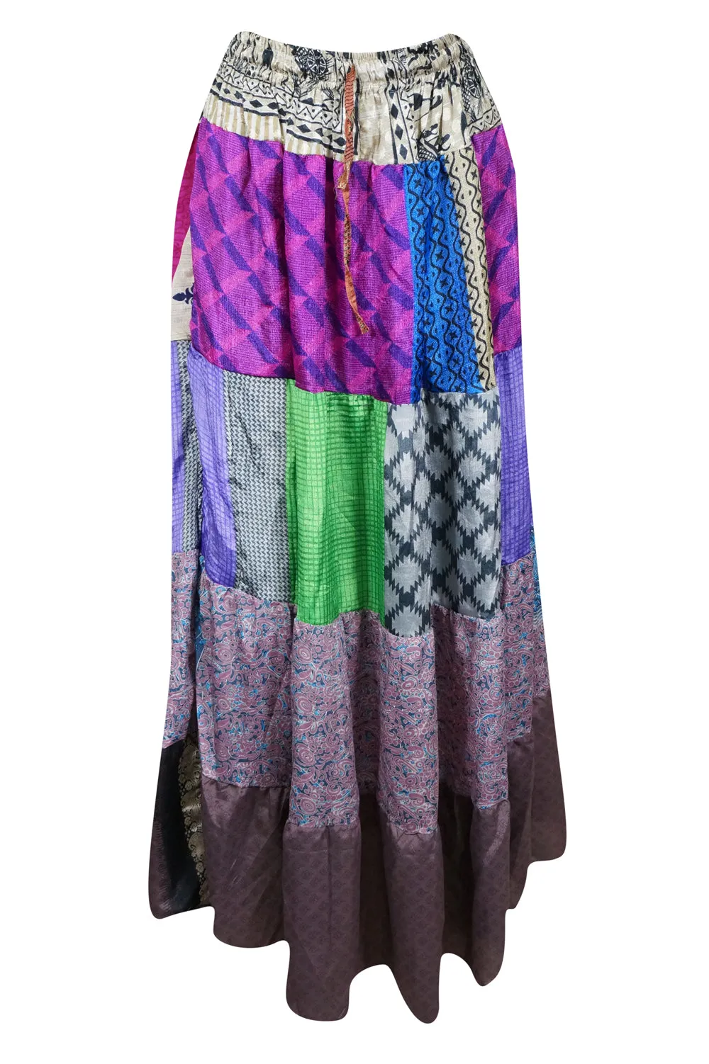 Womens Maxi Skirt Purple Multi Patchwork Boho Skirts S/M/L
