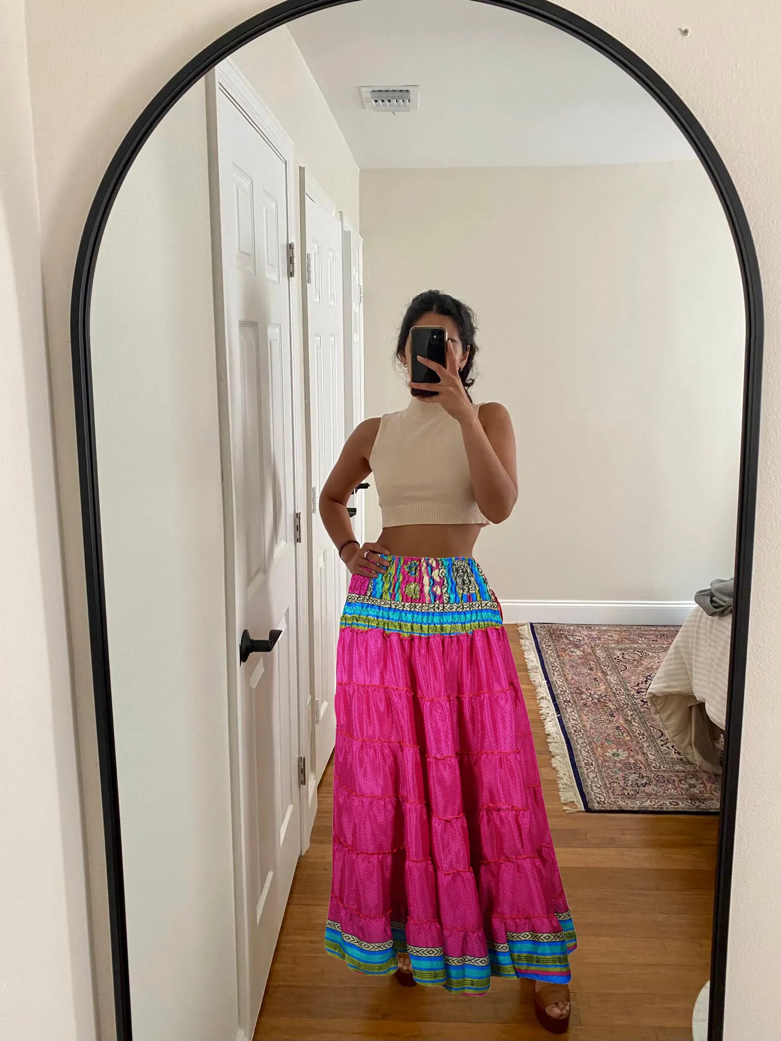 Women's Skirt Barbie Pink Floral Maxi Skirt Stylish Boho Skirt Dress S/M