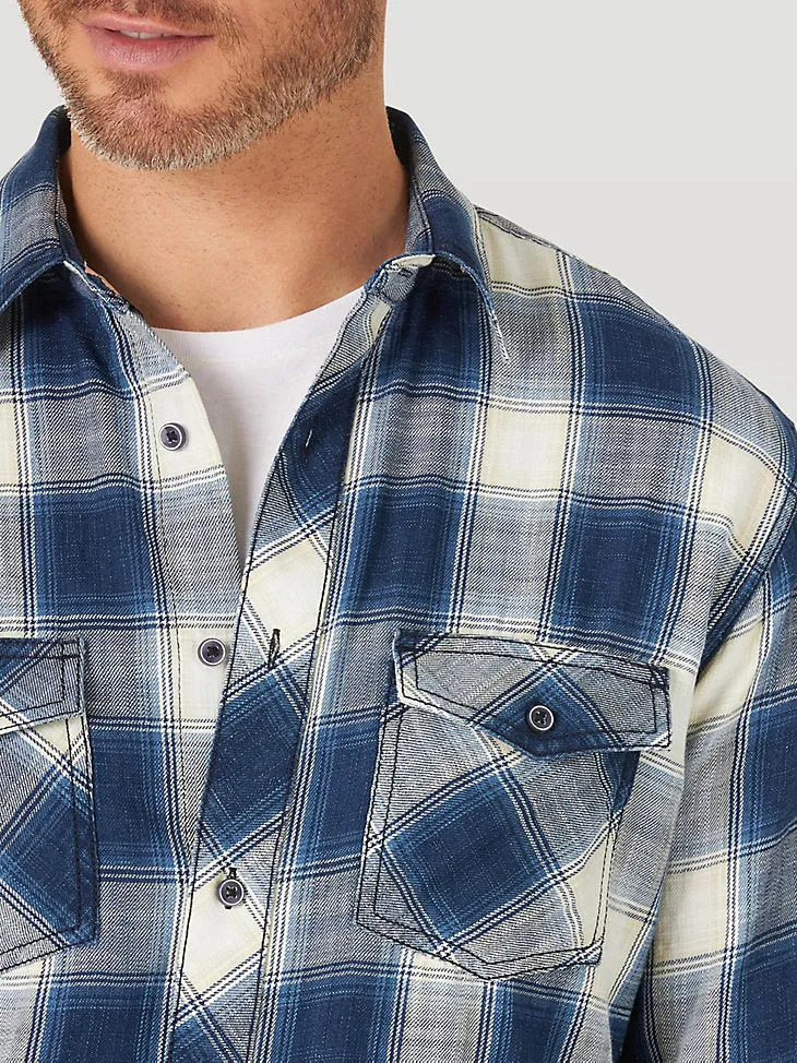 Wrangler Retro Men's Long Sleeve Western Snap Blue Plaid Shirt